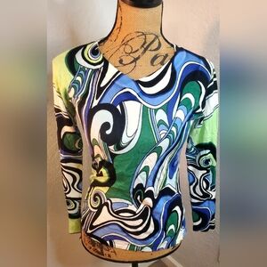 Mosca Multicolor Abstract Print Women's Pullover Sweater.